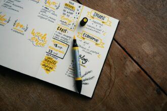 Business plan written on paper laying on table; entrepreneur business plan examples