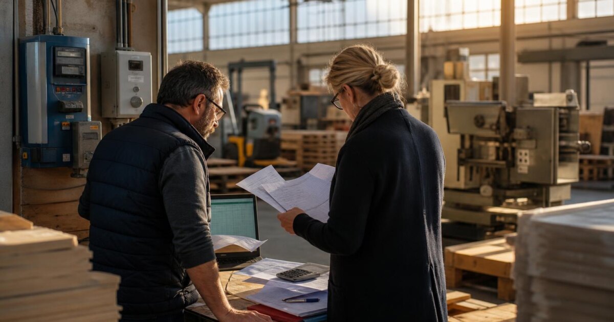 Dirigeant de PME examinant une facture d'énergie pour maîtriser ses charges variables PME