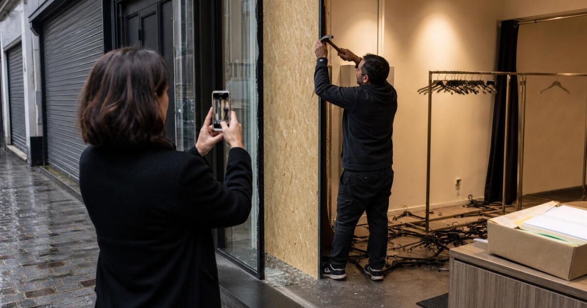 Vitrine de commerce brisée après les pillages du 17 octobre, enjeu de l'indemnisation commerçants dégradations
