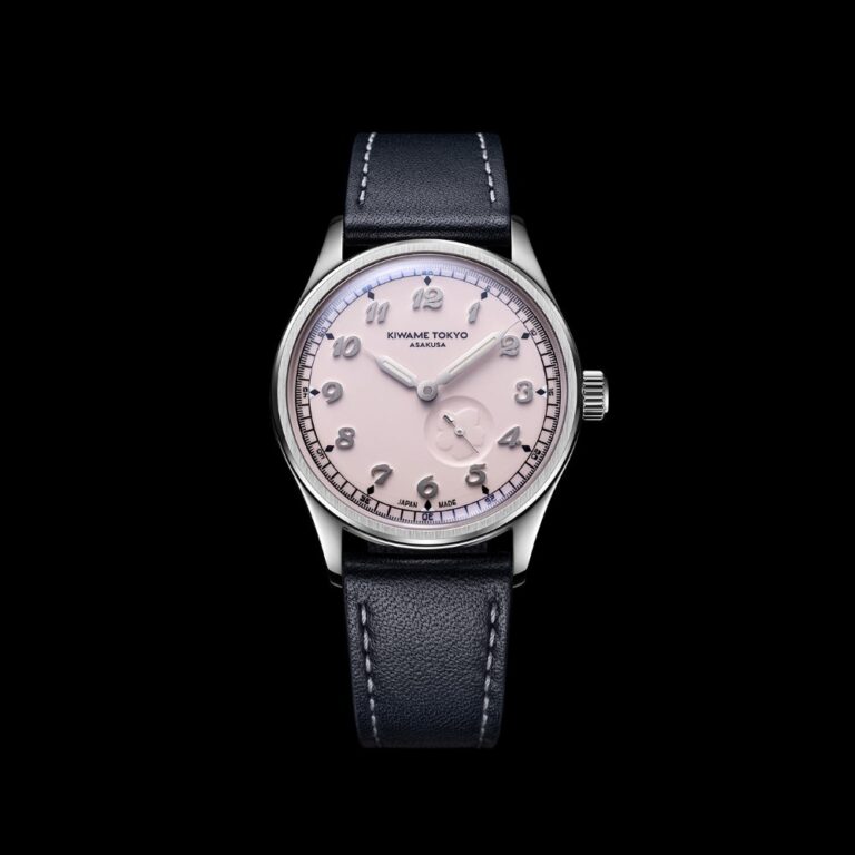 Montre Kiwame Tokyo Kubo Sakura, cadran laqué rose, bracelet cuir